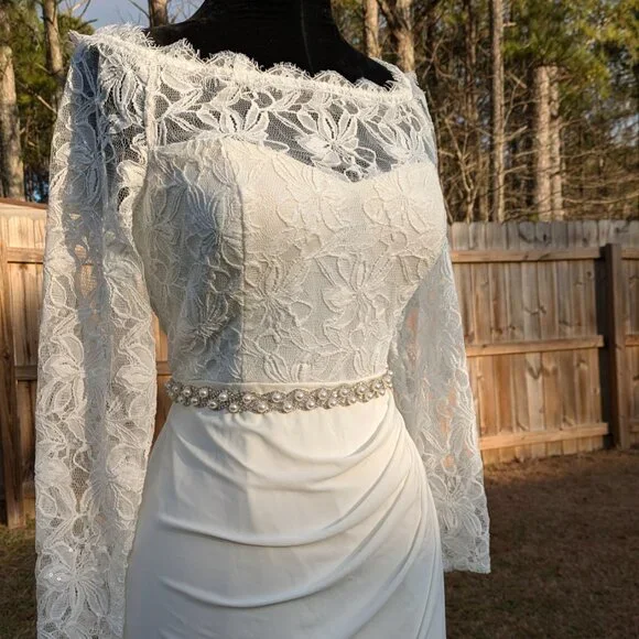 David's Bridal Wedding Gown Size 8 with Sash - Picture 9 of 14